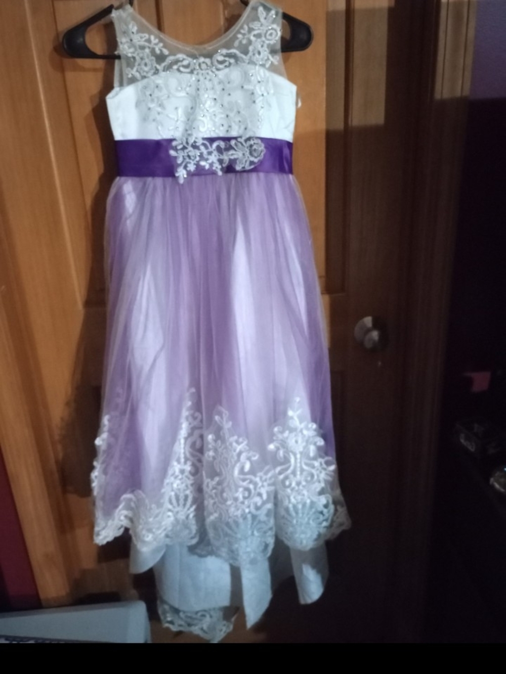 Girls Purple and White Lace Tulle Dress with Sash